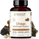 Actif ROOTÉ, extrait de champignons chaga sibériens, certifié biologique de 35 % Beta Glucans - Laboratoire vérifié de soutien antioxydant et de vitalité (60 capsules de légumes)