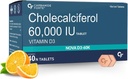 Vitamine D3 60000 UI générique - Cholecalciferol à croquer Supplément Vitamine D pour les femmes et les hommes - 40 comprimés, Nautral