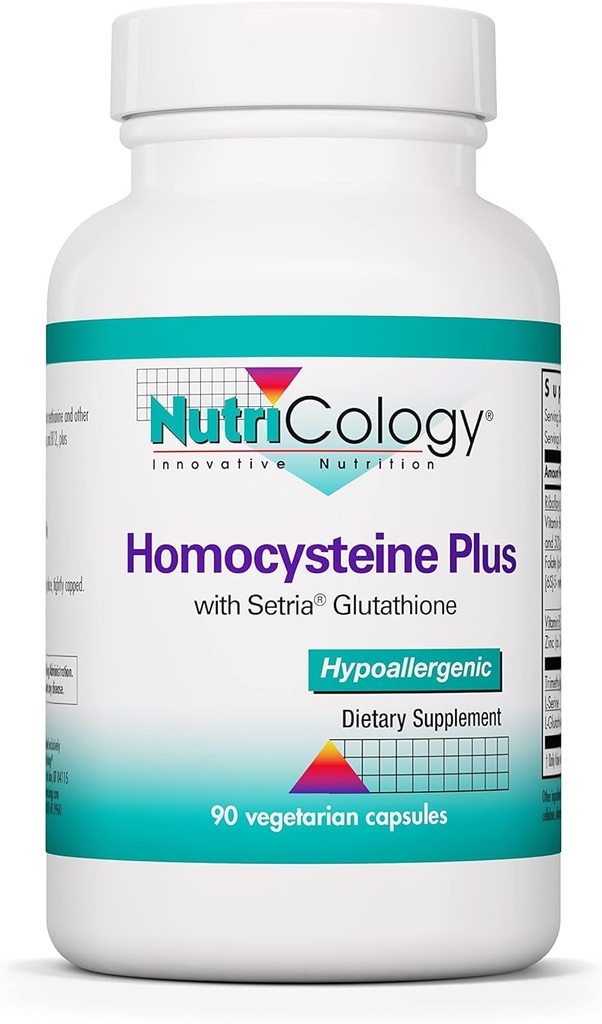 Nutricology Homocysteine Plus Supplement - with Setria Glutathione, Vitamin B Complex, Trimethylglycine, Vegetarian Capsules - 90 Count