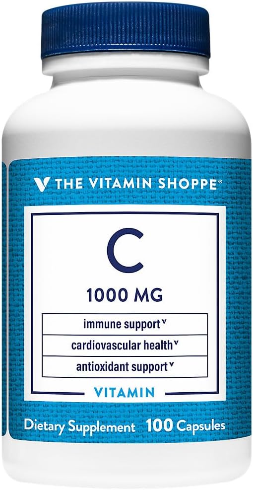La Vitamine Shoppe C-1000 1000MG, Antioxydant qui soutient la santé immunitaire et cardiovasculaire (100 Capsules)