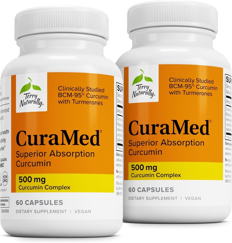 Terry Naturally CuraMed 500mg - Antioxidant Supplement for Brain & Immune Health Support - Supplement with Curcumin & Turmeric Essential Oil - Herbal Liver Support - 60 Softgels (Pack of 2)