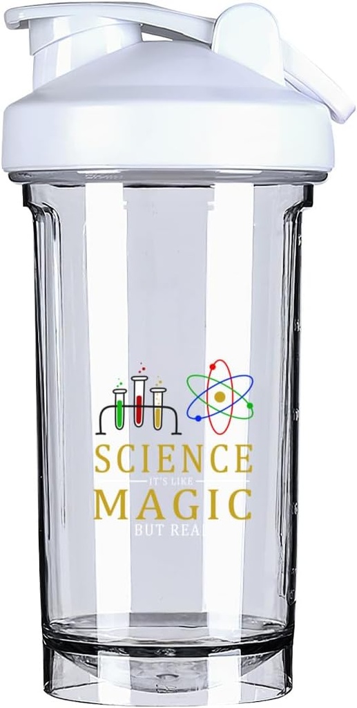 Science C'est comme la magie mais réel 18 once Shaker boisson de bouteille mélangeur étanche préentraînement protéines agite repas de remplacement agite bouteilles 500ML/18 Oz Blanc