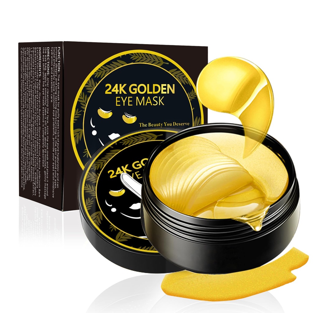 Under Eye Patches, 24K Gold Eye Masque, 60PCS Under Eye Masque, Collagen Gel Pads Traitements de patchs pour alléger les rides Yeux Puffy Cercles Noirs Anti-Aging Hydratant, Fine Lines Sacs à Yeux Femmes Hommes