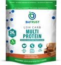 Poudre de protéines de faible teneur en glucides de BioTrust - Poudre de protéines de lactosérum et mélange de caséine provenant de bovins alimentés à l'herbe, aux pâturages et aux enzymes digestives - Caramel salé, 14 portions