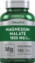 Piping Rock Magnésium Malate de 1800 mg de 180 Caplets Végétarien, Non-OGM, Supplément sans gluten