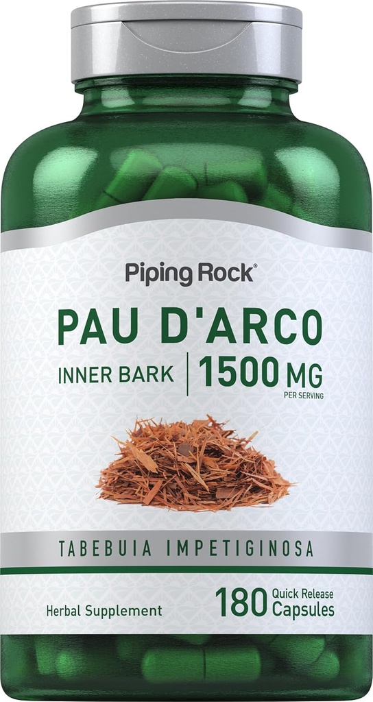 Pipping Rock PAU D'Arco Capsules $ 1500 mg $ 180 Pills $ Supplément d'extrait d'herbe sans OGM, sans gluten
