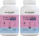 Principe Zen Poudre de Peptides de Collagène Marine avec Supplément OptiMSM®. Testé cliniquement pour le soutien cutané. Poisson sauvage, non OGM. 420 Capsules.
