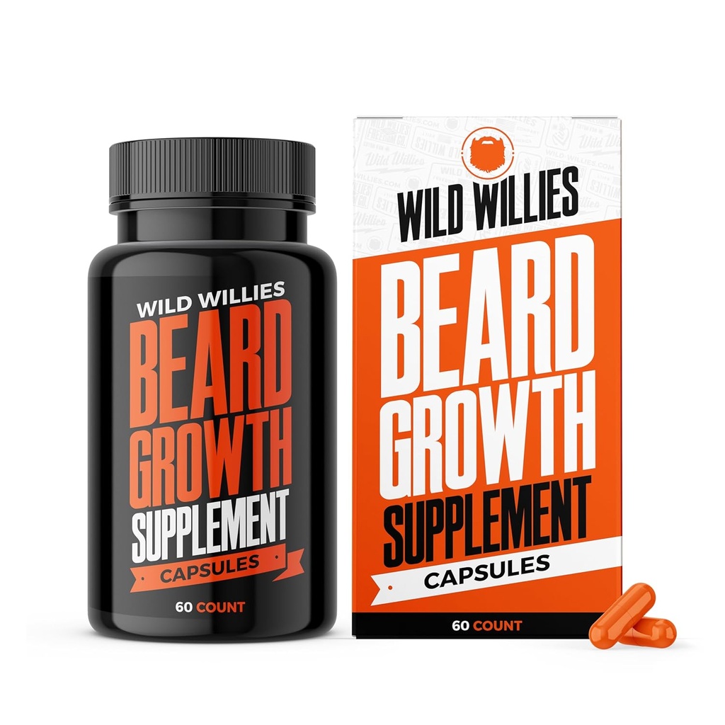 Vitamines de croissance de boeuf sauvage de Willies - Suppléments naturels de croissance de boeuf complexe de BioSitol ASX pour les hommes - 60 Capsules Pilules anti-perte des cheveux - Supplément pour le support plus épais de barbe, prévenir l'irritation