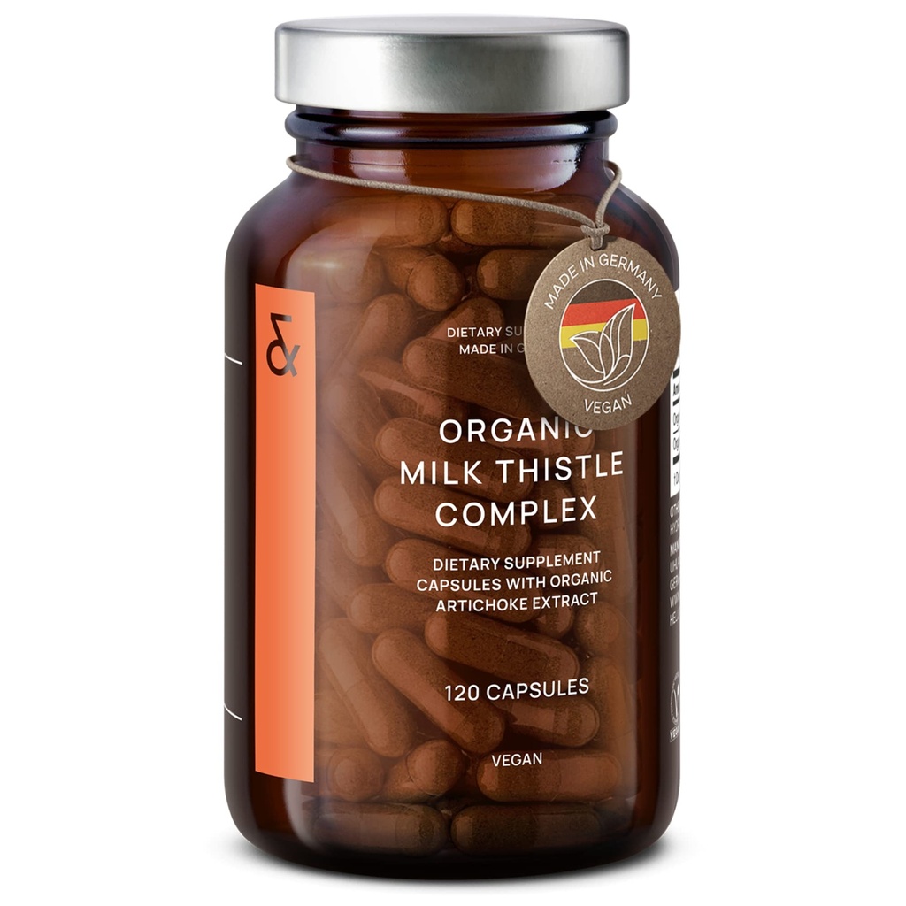 Complexe d'extrait de chardon et d'artichaut de lait biologique CLAV - Rich in Silymarin & Bitters - Soutien du foie + Supplément de détox - 120 capsules (60 jours d'approvisionnement) - Vegan - Fabriqué en Allemagne