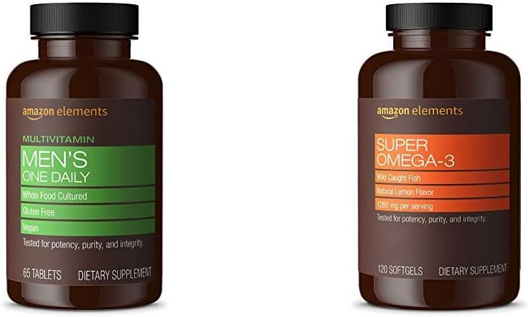 Amazon Elements Men's One Daily Multivitamin (65 Tablets) and Super Omega-3 (120 Count)