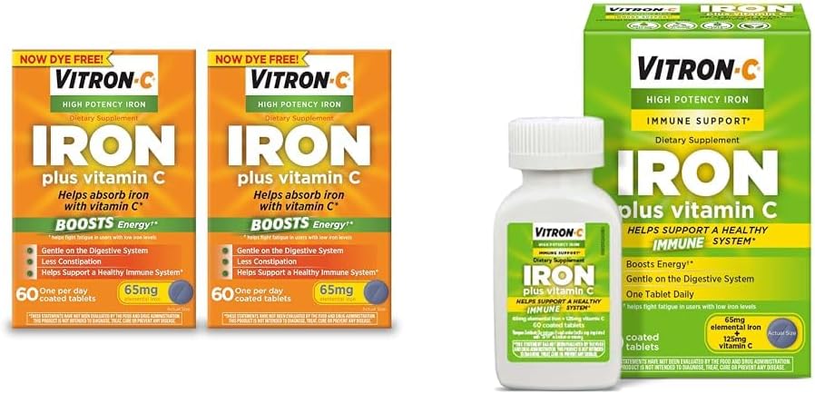 Supplément en fer Vitron-C, une fois par jour, supplément en fer à haute puissance plus vitamine C et fer et soutien immunitaire