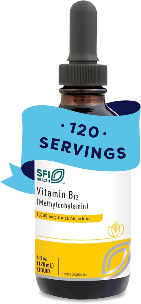 Klaire Labs Vitamine B12 Liquide - Méthylcobalamine B12 Gouttes - Formulé pour Absorption Supérieure - Soutenir une saine cognition et une livraison efficace des nutriments - Vegan (120 portions, 4 Fl Oz)