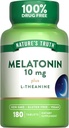 Nature's Truth Melatonin Tablets | 10mg | 180 Count | with L-Theanine | 100% Drug Free Supplement for Adults | Vegan, Non-GMO & Gluten Free Supplement