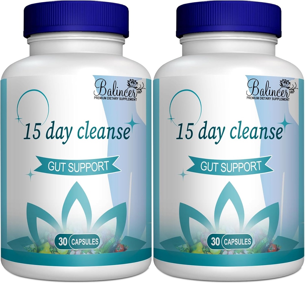 15 Day Cleanse, Gut et Colon Support, avancé 15 Day Gut Cleanse Detox pour les femmes et les hommes avec Senna, Cascara Sagrada & Psyllium Husk, non-OGM, 30 capsules