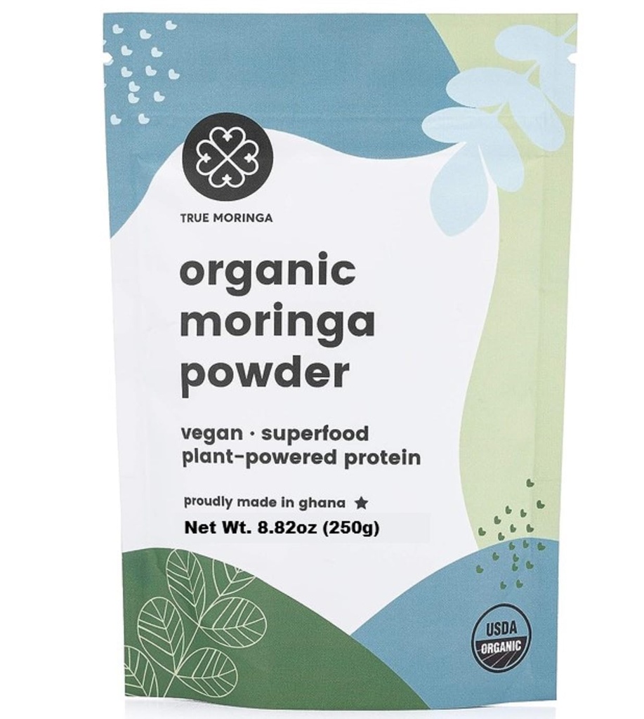 Poudre de Moringa biologique 100% Régénérée Poudre de Moringa Bio, certifiée USDA. Non-OGM (250g)