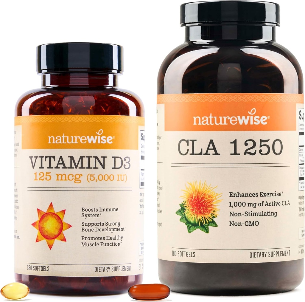 NatureWise Vitamine D3 5000iu (125 mcg) 1 an d'approvisionnement CLA 1250 Amélioration de l'exercice naturel