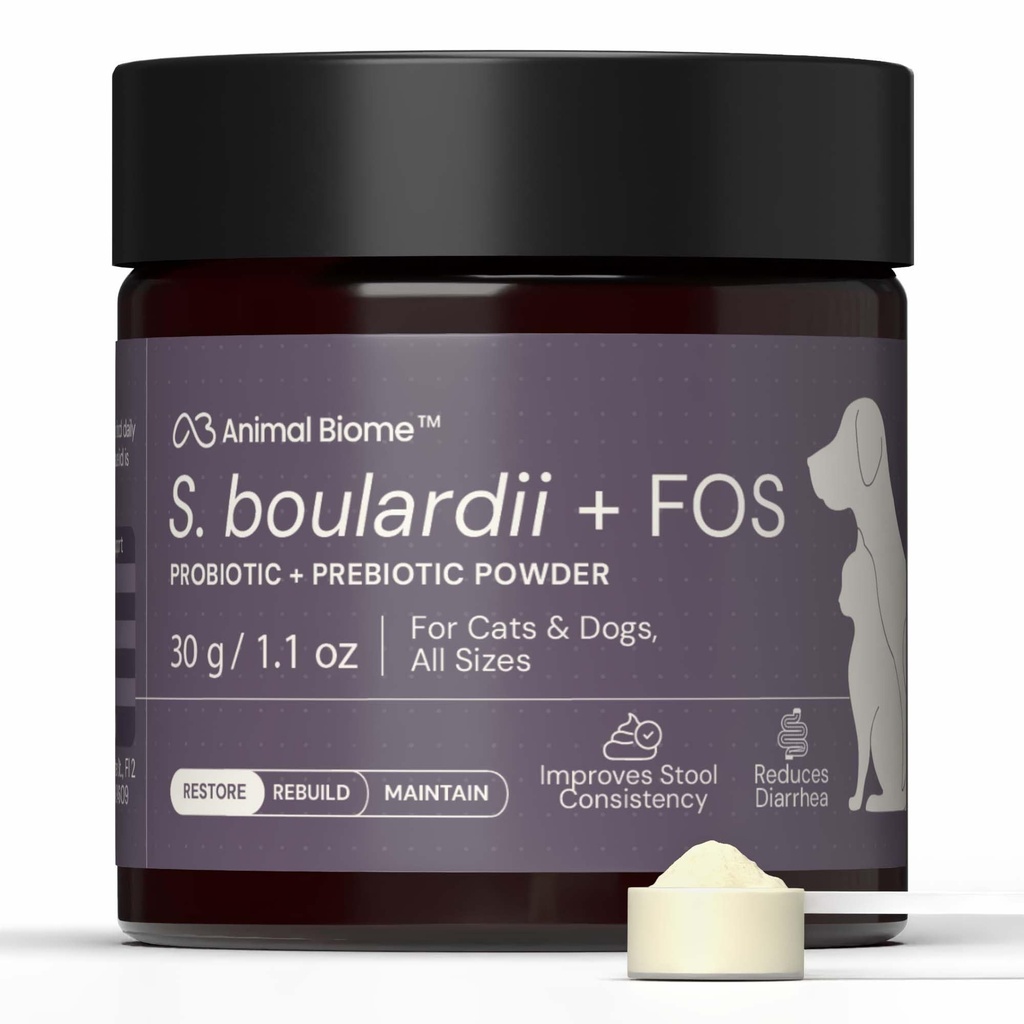 AnimalBiome S boulardii + FOS pour chats et chiens Prébiotique probiotique - 30g