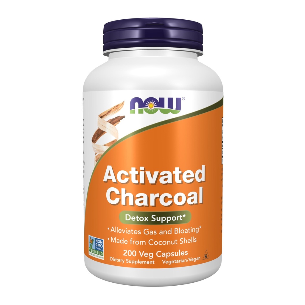 NOW Foods Supplements, Activated Charcoal Made from Coconut Shells, Non-GMO Project Verified, Detox Support*, 200 Veg Capsules