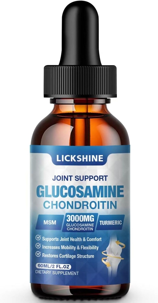 1 Pack Glucosamine Chondroïtine MSM gouttes liquides - Supplément de soutien articulaire supplémentaire pour les adultes avec Quercetin Boswelia, Bromelain, Acide Hyaluronique, Antioxydant Imune Support (2 Fl oz)
