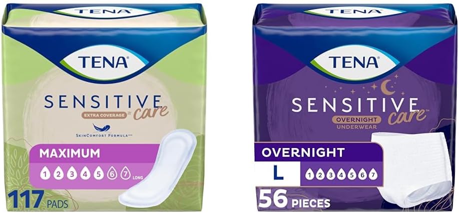 TENA Incontinence Pads, Bladder Control & Postpartum pour les femmes, Absorbance maximale, Long & Incontinence Sous-vêtements pour les femmes, Absorbance de nuit, Intimates - Grand - 56 Compte