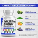 Nutraceutiques propres Supplément de glutathion 500mg avec vitamine C N Acétyl Cystéine 600mg Berberine 1000mg Resvératrol Quercetin Alpha Acides lipoïques - L réduit Forme sans gluten Femmes 60 Ct USA Fabriqué