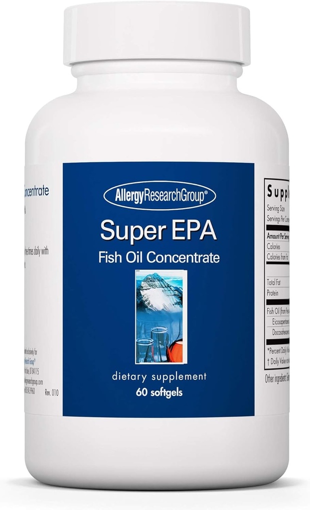 Groupe de recherche sur l'allergie Super EPA - Supplément Omega 3, Concentré d'huile de poisson, EPA, DHA, Acides gras Omega 3, Anchovies d'origine durable - 60 Nombre