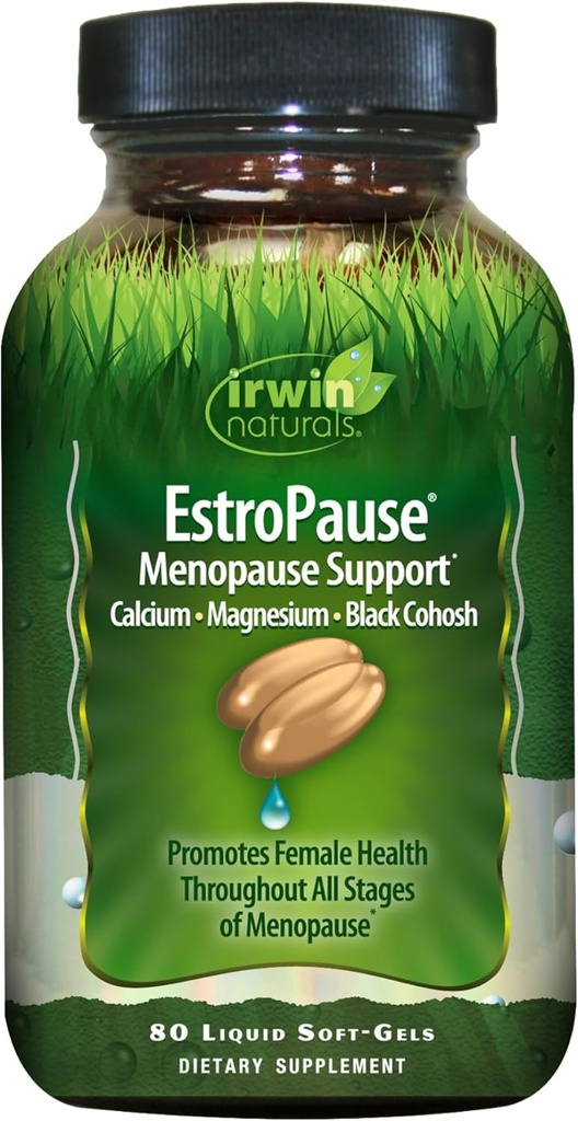 Irwin Naturals EstroPause Soutien à la ménopause - 80 Softgels liquides - favorise la santé des femmes tout au long des étapes de la ménopause avec le calcium, le magnésium et le coho noir