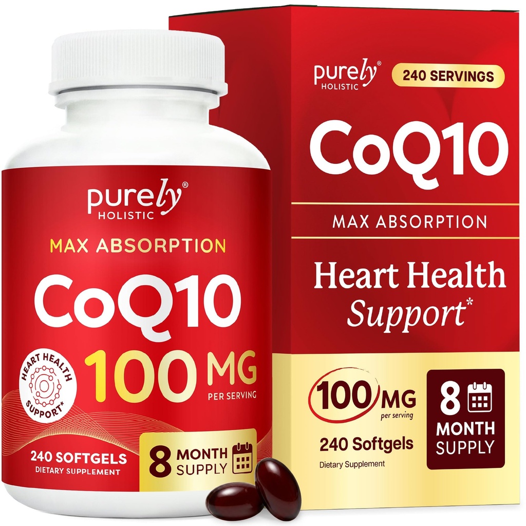 CoQ10 100mg - 240 SoftGels - 8 mois d'approvisionnement - Ubiquinone Coenzyme supplément Q10 - avec huile d'olive biologique - sans soja Co Q 10 - Fabriqué aux États-Unis