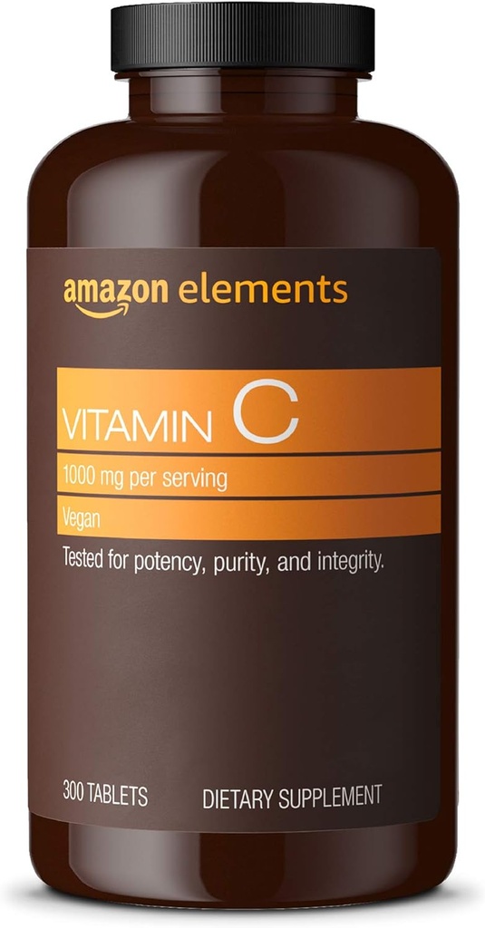 Éléments Vitamine C 1000mg, Soutiens Système immunitaire sain, Vegan, 300 comprimés, 10 mois d'approvisionnement