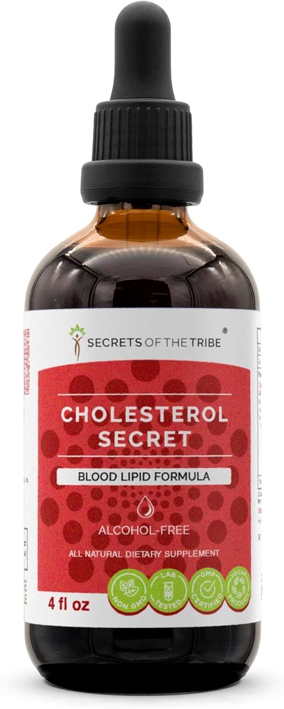 Secrets de la tribu - Cholestérol Secret, formule lipidique de sang, mélange de suppléments à base de plantes gouttes sans alcool extrait liquide 4 fl oz