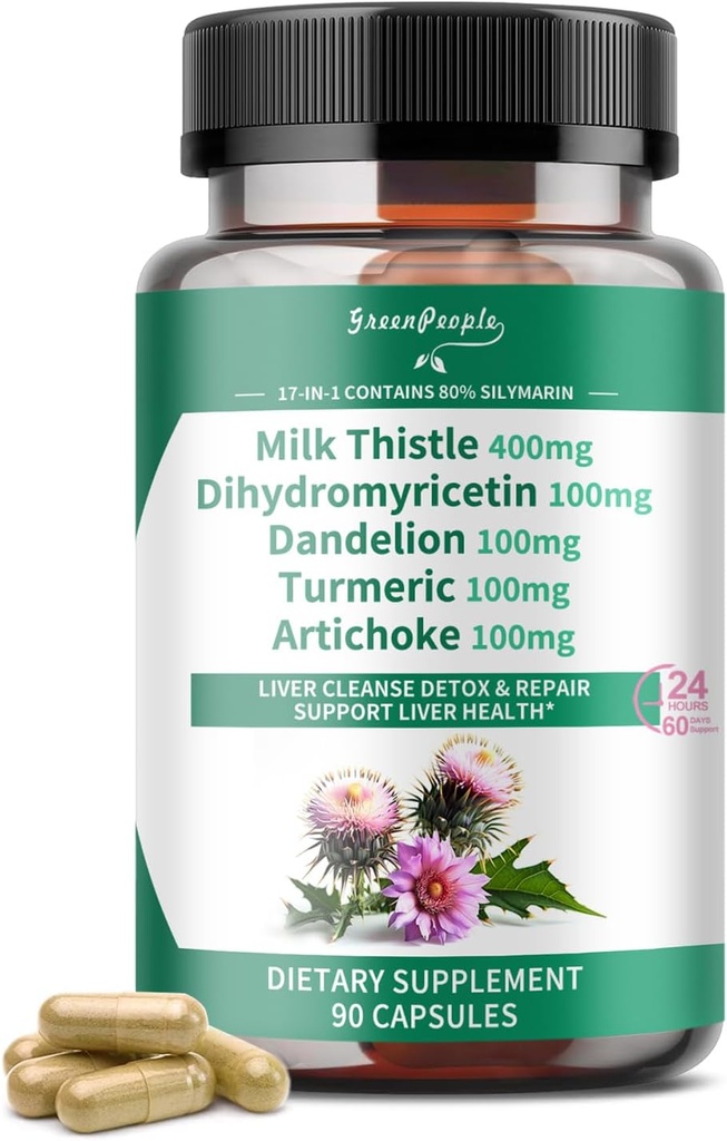 GREENPEOPLE Foie Nettoyez la désintoxication et la réparation - Strength Lait Thistle Extrait 30X - Standardisé et concentré 80% Silymarin avec/Vitamine,95% curcuminoïdes et 17+Liver Santé Nutriments à Revive & Thrive