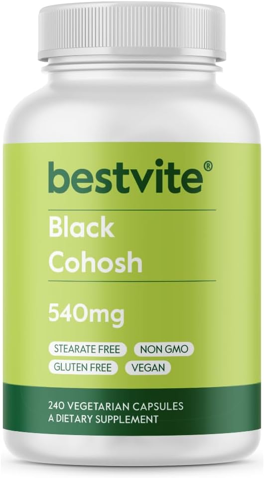 BESTVITE Black Cohosh 540mg (240 Capsules végétariennes) - Pas de stéarate - Pas de remplissage - Vegan - Non OGM - Sans gluten