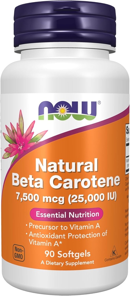 NOW Foods Supplements, Natural Beta Carotene 25,000 IU, Essential Nutrition, 90 Softgels