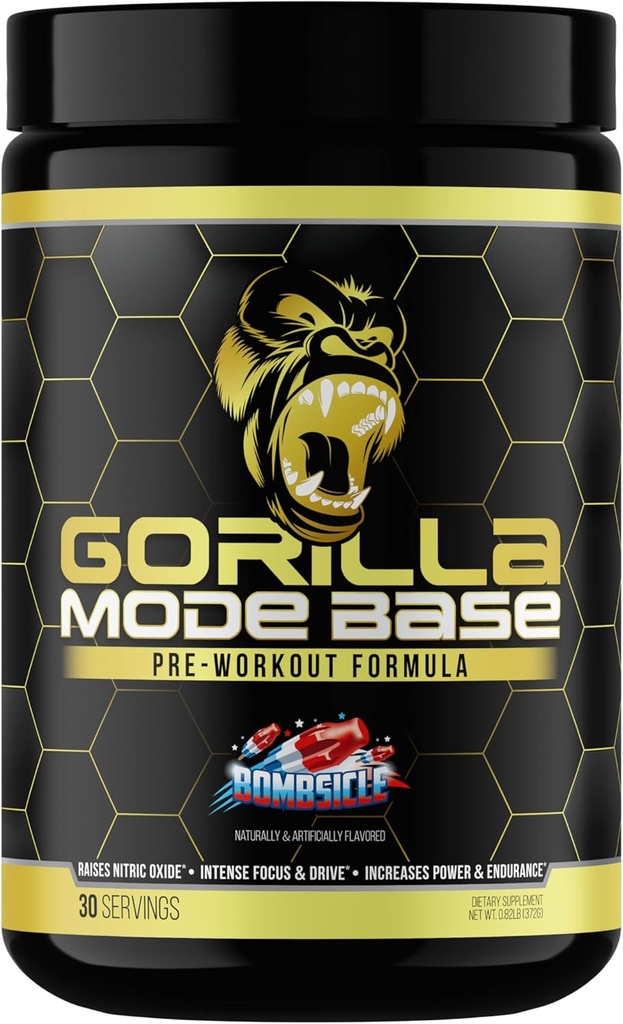 Gorilla Mind Base Préentraînement - élève l'oxyde nitrique Intense Focus & Drive Puissance d'endurance - L-Citrulline, L-Tyrosine, Betaine, Alpha-GPC, Caféine, Huperzine A - 360 Grams (Bombsicle)