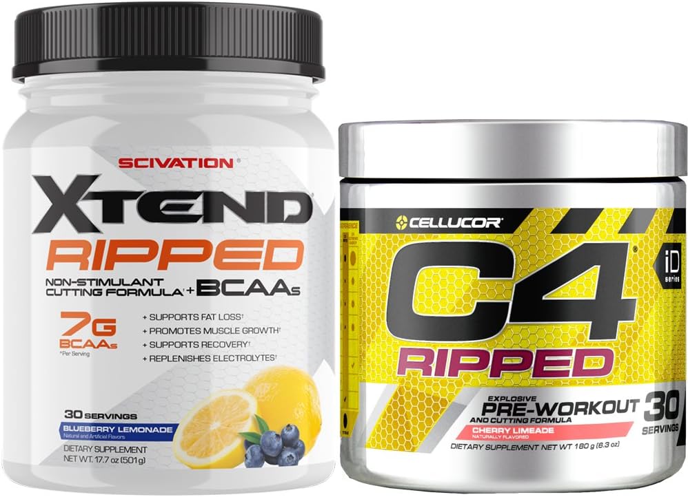 Cellucor C4 Ripped pré-entraînement poudre + brûleur de graisse, cerise Limeade, 30 portions + Scivation Xtend Ripped BCAA poudre, citronade de bleuets, 30 portions