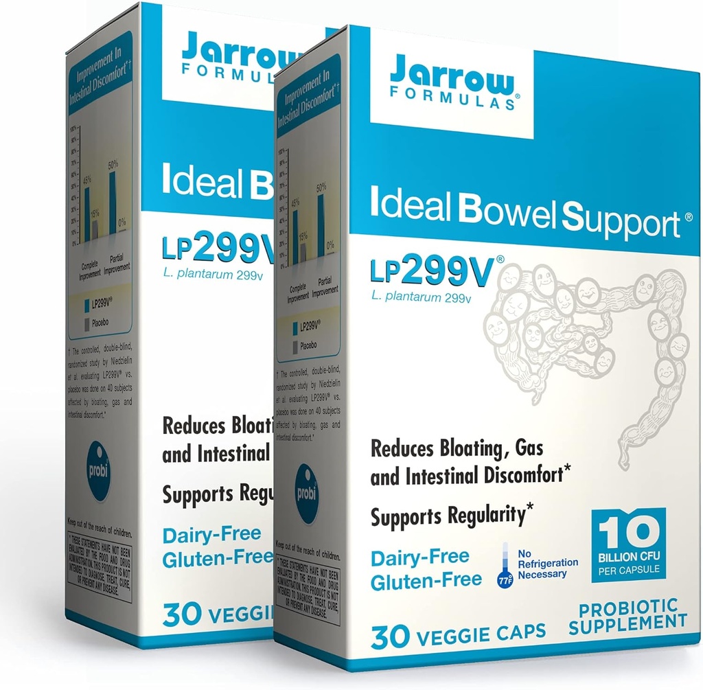 Formules de collants Soutien idéal pour le bowel - 10 milliards d'organismes par portion - 30 capsules veggies, paquet de 2 - Soutien pour le bowel - Réduit le ballonnement?, le gaz et le malaise intestinal - Jusqu'à 60 portions totales