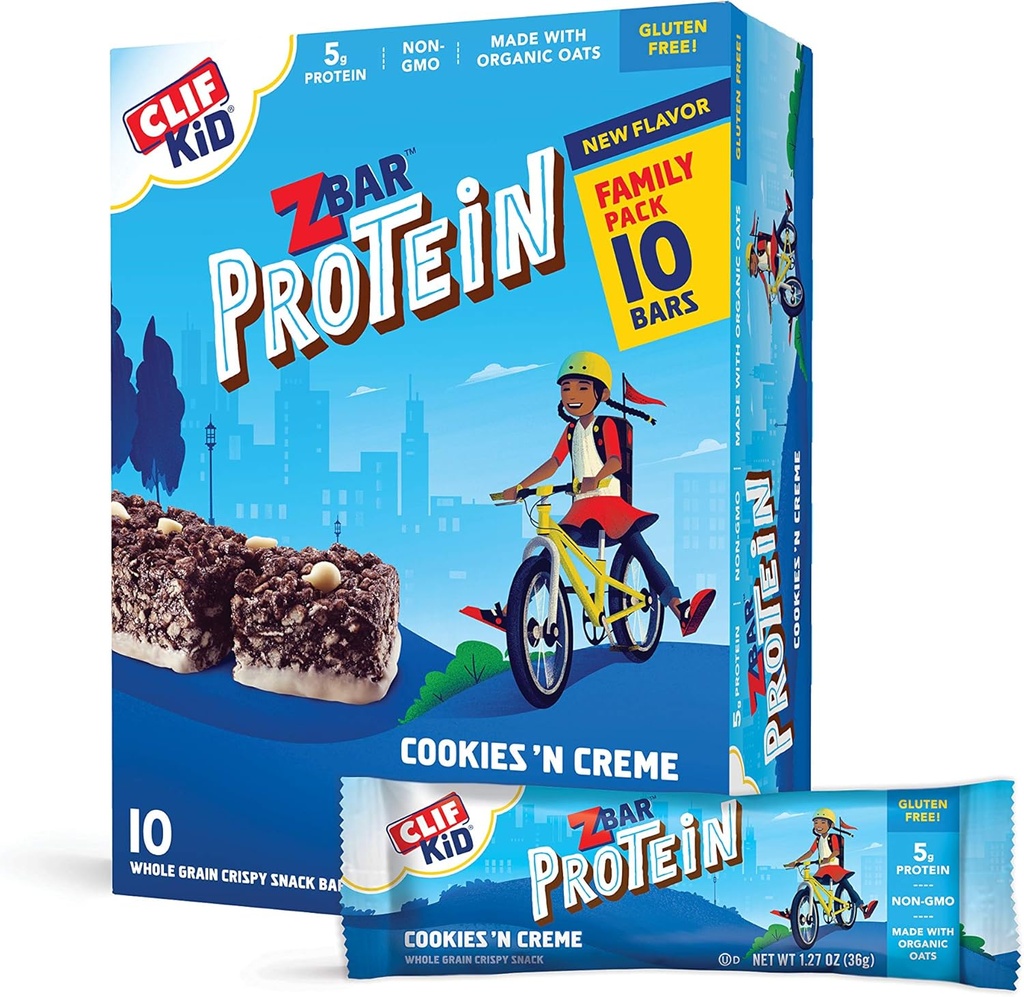 CLIF KID ZBAR - Barres de granola protéinée - Cookies et crème - Non-OGM - Organic -Lunch Box Snacks (1.27 Barres d'énergie d'Once, 10 Compte)