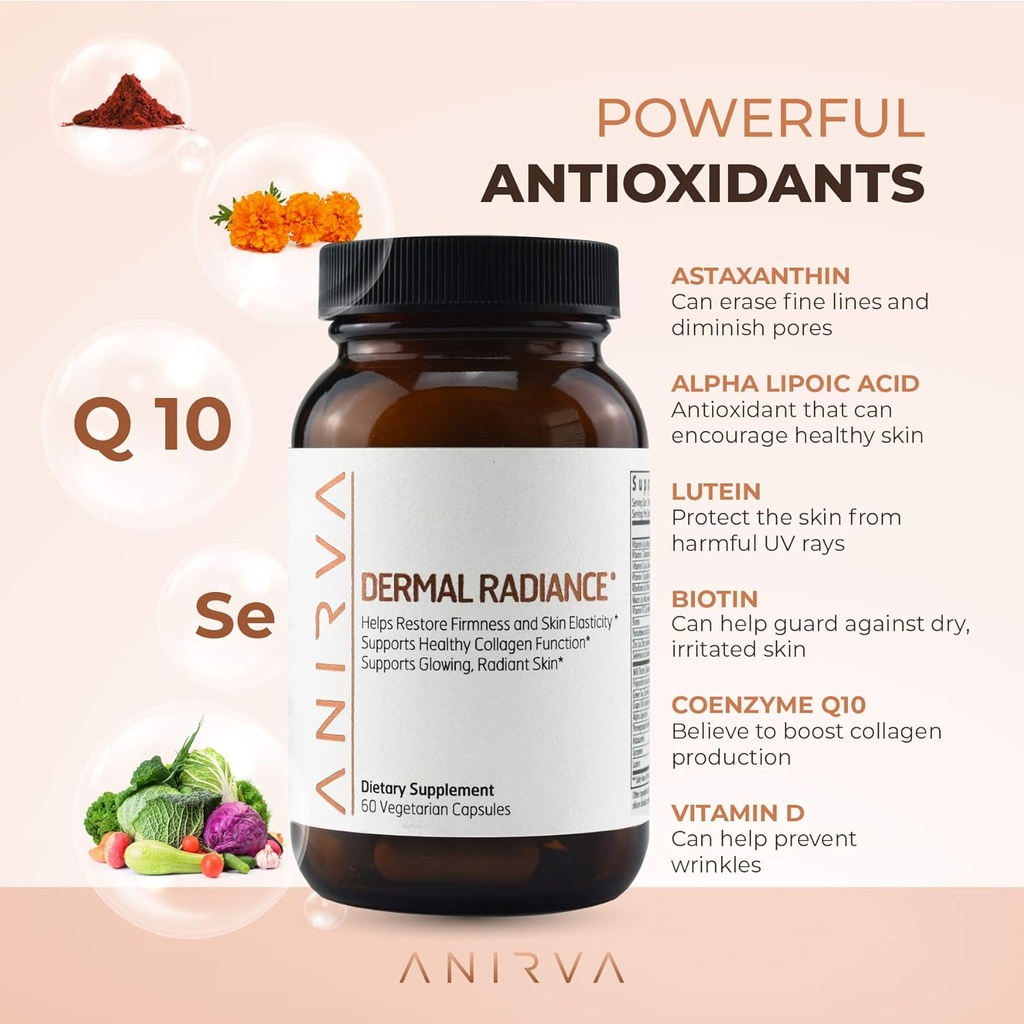 Supplément de peau avec antioxydants, suppléments de santé et de beauté avec multivitamines pour la peau Glowing, vitamines anti-vieillissement Radiance cutanée