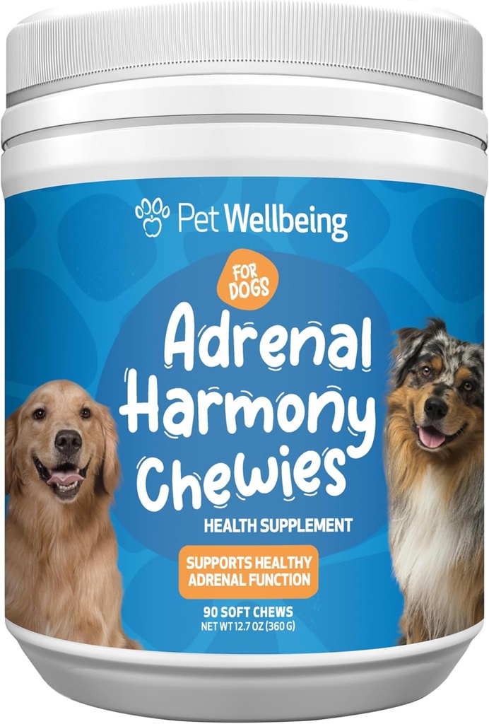 Bien-être des animaux Harmonie adrénale Chewies pour chiens - Formulé en vétustes - Soutien adrénal des chiens, Cortisol Balance, Ashwagandha, Bacopa - Supplément à base de plantes (90 Chews doux)