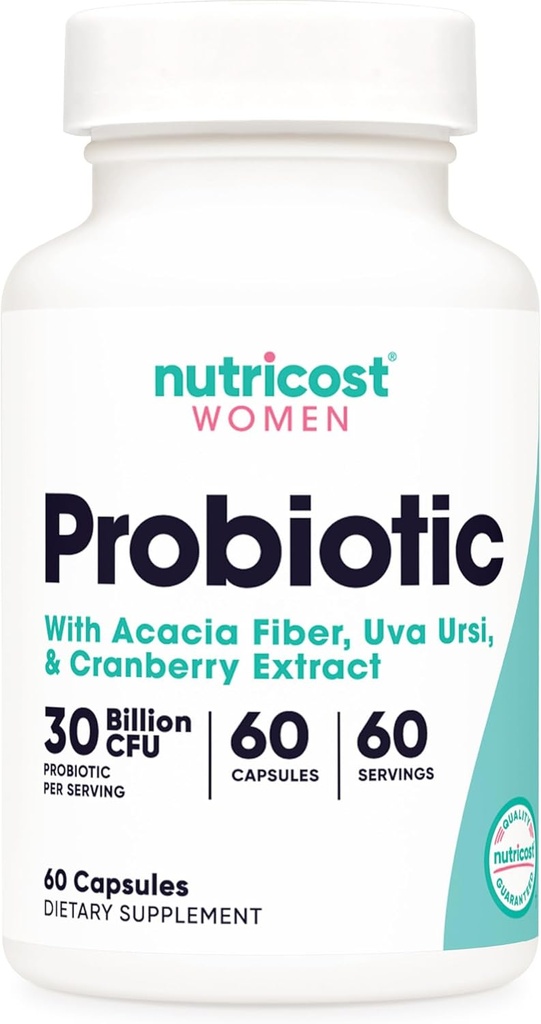 Nutricost Probiotique pour les femmes 30 milliards CFU, 60 capsules - Complexe avec fibre d'acacia, Uva Ursi et extrait de canneberge, sans OGM et sans gluten