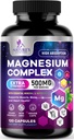 Supplément complexe de magnésium 500 mg - 5 en 1 haute absorption Glycinat de magnésium chélaté, malate, citrate, oxyde, Aquamin - Capsules Magnésio non OGM, soutien musculaire osseux et de santé cardiaque, 120 Capsules