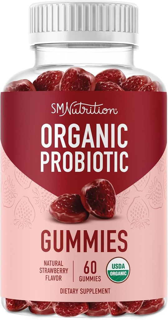 Probiotiques organiques Gummies de 5 milliards de CFU Probiotiques pour la santé digestive et le soutien immunitaire de Hardy Bacillus Subtilis de Strawberry Gummies de la plate-forme stable, sans gluten, végétalien de 60 Ct. (1 mois d'approvisionnement)