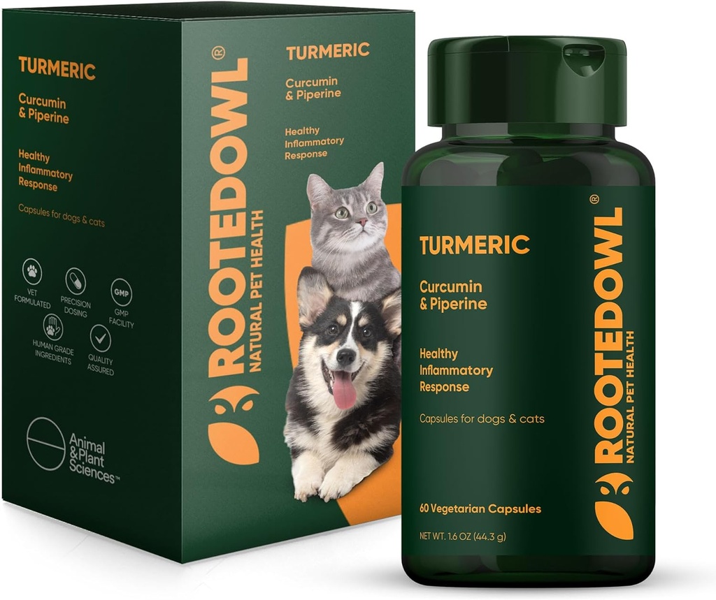 Curcuma - Supplément curcuma pour chiens et chats - avec Curcumine, Piperine et Vitamine C pour anti-inflammatoire - 60/ct