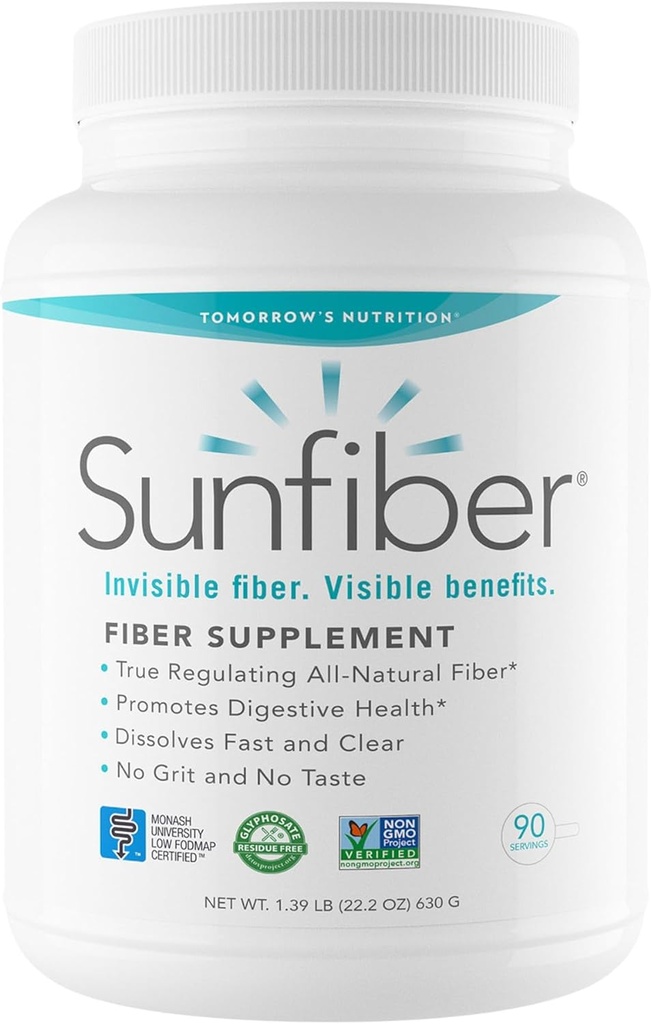 Tomorrow's Nutrition, Sunfiber, Prebiotic Fiber Supplement for Digestive Health, Low FODMAP, Gluten-Free, Unflavored, 90 Servings