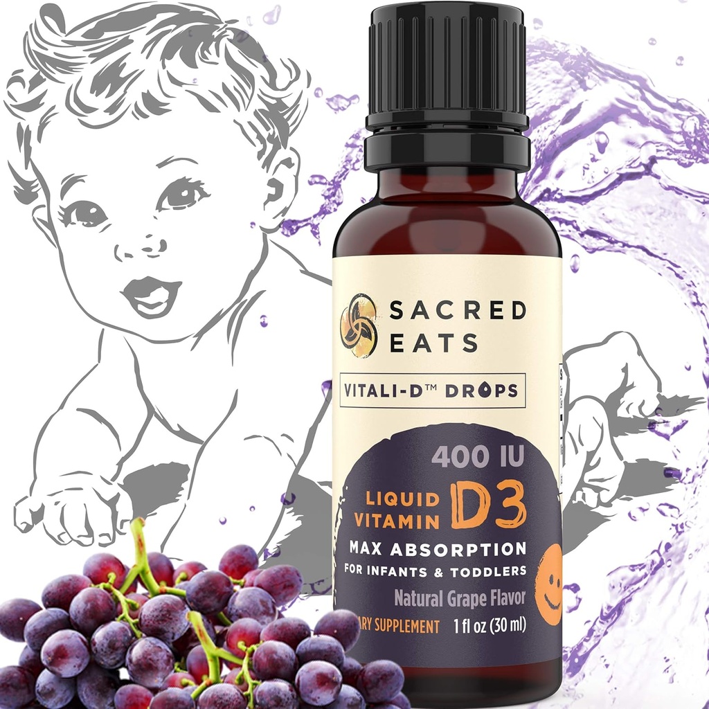 Les gouttes de vitamine D pour les nourrissons - 400 UI par goutte, naturel et sans sucre dans l'huile MCT pour la meilleure absorption. 880 Services. Supplément D3 pour bébé et tout-petits (Grape)