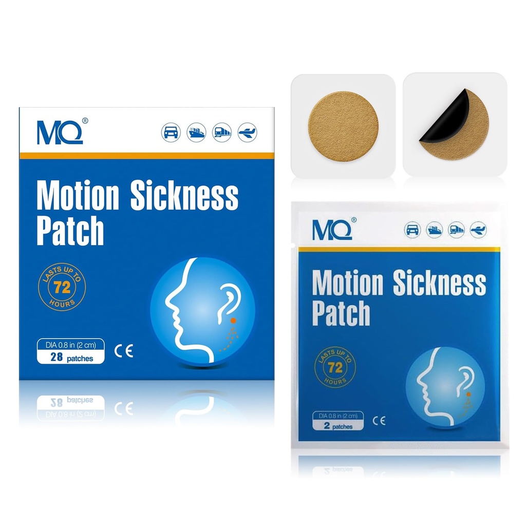 MQ 28ct Motion Maladie Patches non somnolentes, Maladie de mer Patches pour Cruise Travel Essentials, Imperméable Patch Behind Ear for Car Airplane Altitude Maladie, Long Dernier 72H