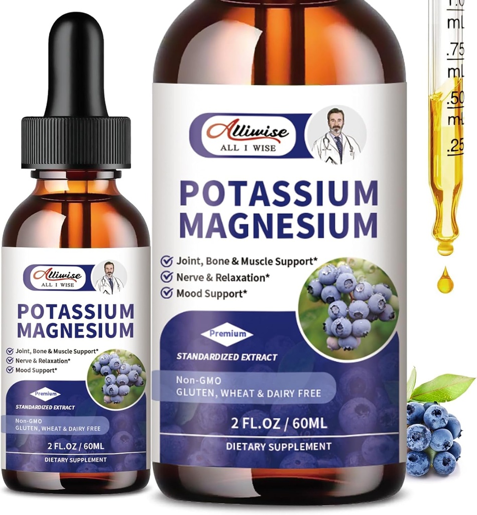 2 Pack de supplément de magnésium potassique liquide - Complexe de magnésium calme à haute absorption & Potassium Plus Calcium, vitamine D3, zinc pour les crampes des jambes et os et énergie et crème support - 4 Fl oz