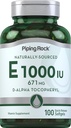 Piping Rock Vitamine E 1000 UI Capsules de softgel : 671 mg 100 pilules D-Alpha Supplément tocophérylique :