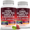 NEW AGE COQ10 200mg Riz de levure rouge 3000mg Omega 3-6-9 3000mg Complexe de magnésium 500mg Zinc Vitamine K2 D3 - Vitamines pour les femmes et les hommes avec vitamine B3, Coenzyme Q10-120 Compte