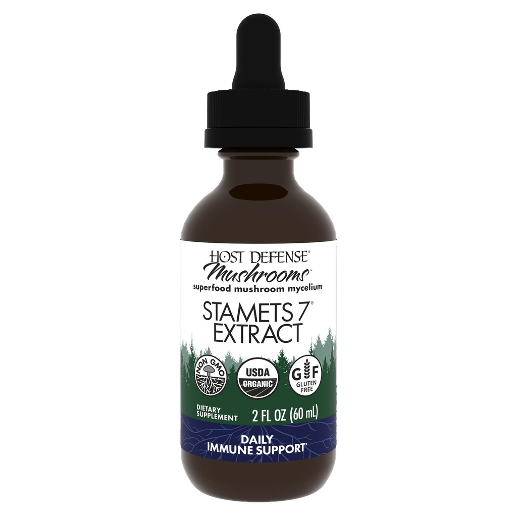 Stamets Host Defense 7 Extrait - Mélange de 7 espèces - Supplément de champignons pour le soutien immunitaire avec Royal Sun Blazei, Cordyceps, Reishi, Maitake, Lion's Mane, Chaga & Mesima - 2 fl oz (60 portions)*